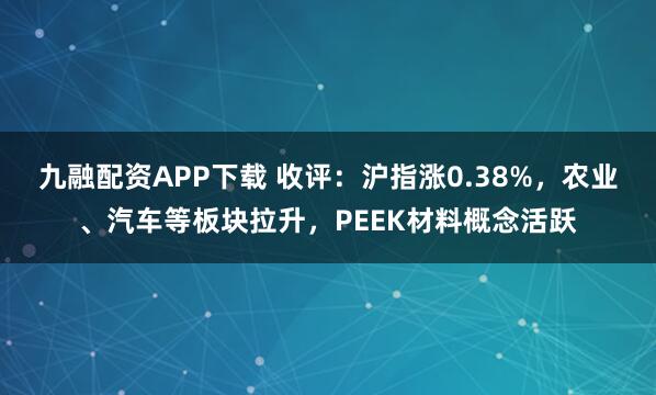 九融配资APP下载 收评：沪指涨0.38%，农业、汽车等板块拉升，PEEK材料概念活跃